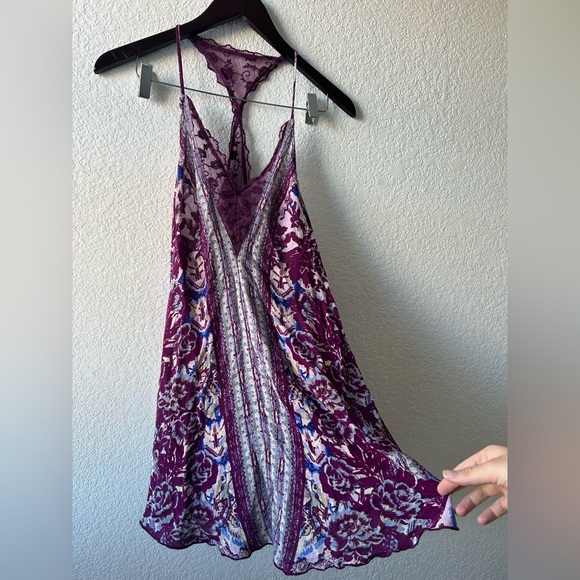 Free People Intimately Floral Deep Purple Lace Midi Flowy Dress Small Coquette - Picture 4 of 12